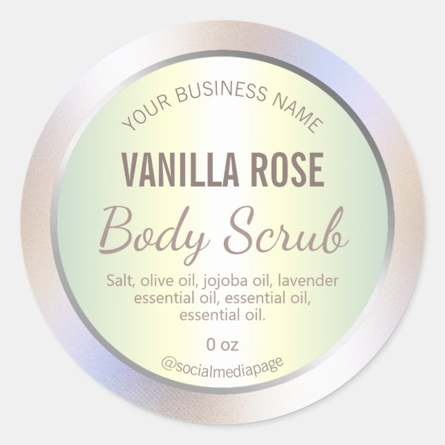 Adesivo Redondo Rótulo holográfico de cores neutras (Frente)