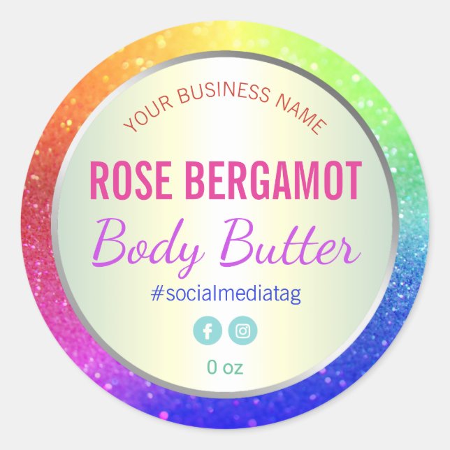 Adesivo Redondo Rótulo Holográfico do Arco-Íris Glitter (Frente)