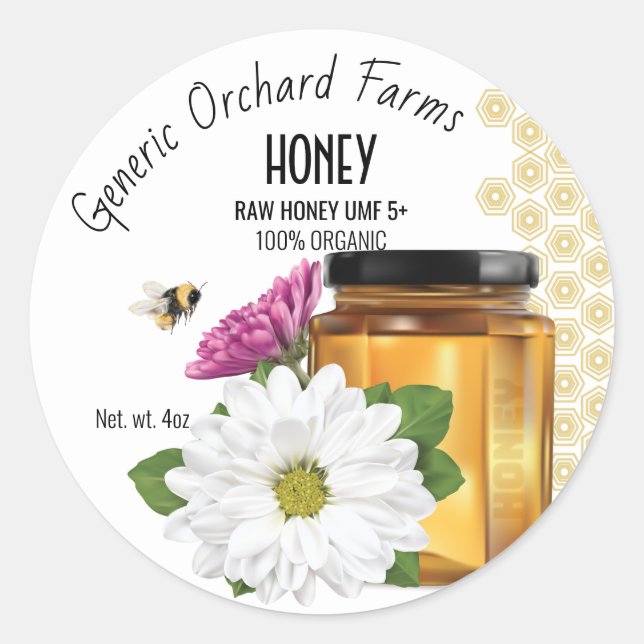 Adesivo Redondo Rótulo Honeybee Honey Jar (Frente)