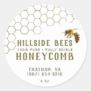 Adesivo Redondo Rótulo Honeycomb com Abelha