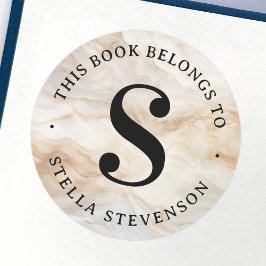 Adesivo Redondo Rótulo inicial do livro da biblioteca de mármore e