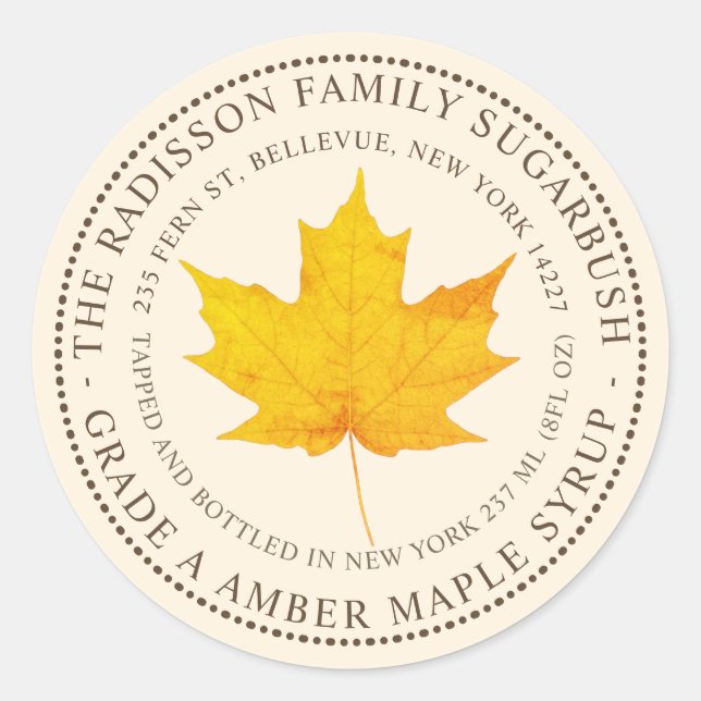 ADESIVO REDONDO RÓTULO IVÓRICO DO NOME DO ESTADO DE XAROPE MAPLE (Frente)