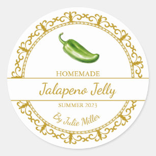 Adesivo Redondo Rótulo Jalapeno Jelly, homemade Dourada Vintage