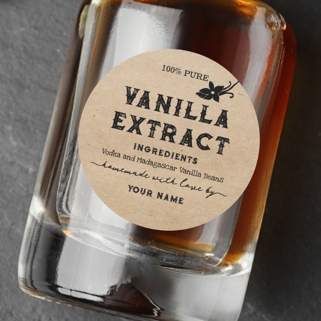 Adesivo Redondo Rótulo Kraft Homemade Vanilla Extract Round (Criador carregado)