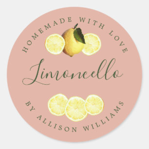 Adesivo Redondo Rótulo Limoncello de Homemade Personalizado Rosa