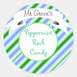 Adesivo Redondo Rótulo listrado de balas de hortelã-pimenta