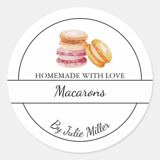 Adesivo Redondo Rótulo Macarons Simples Homemade (Frente)