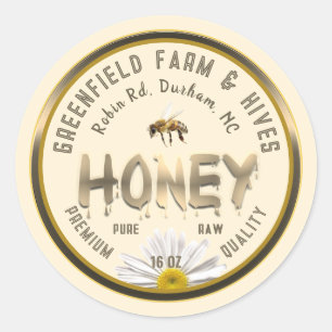 Adesivo Redondo Rótulo Metálico Dourado de Mel Folha de Daisy