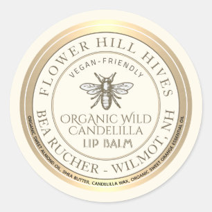 Adesivo Redondo Rótulo Mini Apiary Heraldic Bee Lip Balm ou Candel