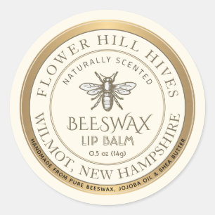 Adesivo Redondo Rótulo Mini Apiary Heraldic Bee Lip Balm ou Candel