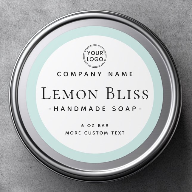 Adesivo Redondo Rótulo moderno de bordo azul aqua (Modern light aqua blue border product label)