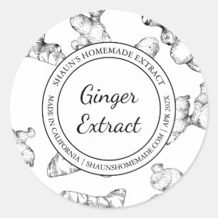 Adesivo Redondo Rótulo Moderno de Extrato de Raiz de Ginger