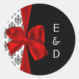 Adesivo Redondo rótulo Monograma de casamento vermelho