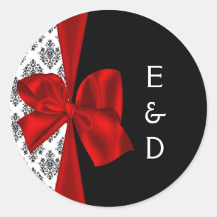 Adesivo Redondo rótulo Monograma de casamento vermelho