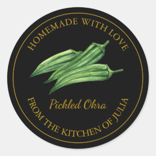 Adesivo Redondo Rótulo Okra Selecionado em Homemade Dourada   Pret
