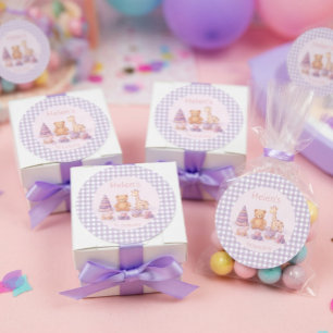 Adesivo Redondo Rótulo Personalizado de Gingham Lavanda para 1º An