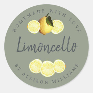 Adesivo Redondo Rótulo Personalizado de Limoncello Caseiro Sage Ve