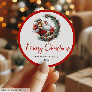 Adesivo Redondo Rótulo Personalizado de Papai Noel para Presentes 