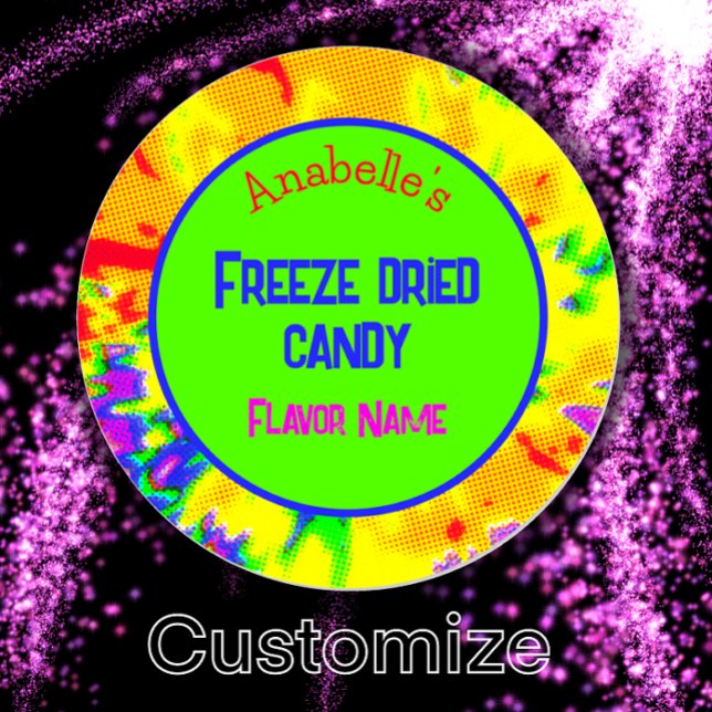 Adesivo Redondo Rótulo Personalizado do Arco-Íris Seco (Customize this freeze dried candy label with your name, flavor, custom text. Vibrant rainbow sticker)