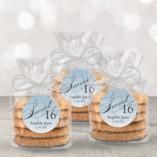 Adesivo Redondo Rótulo Personalizado Sweet 16 Glam Glitter Azul Cl (Criador carregado)