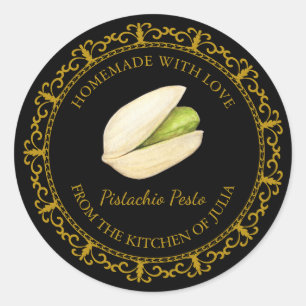 Adesivo Redondo Rótulo Preto de Pesto de Pistácio Caseiro Vintage
