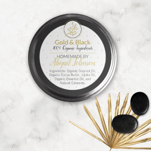 Adesivo Redondo Rótulo Preto e Dourado de Esfregaço Homemade ou 