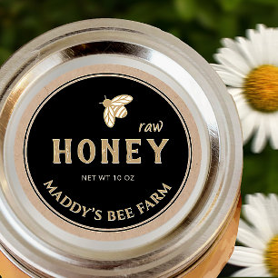 Adesivo Redondo Rótulo preto em Kraft HONEY com abelha