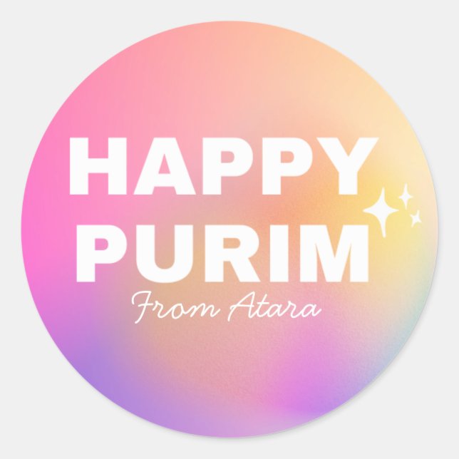 Adesivo Redondo Rótulo Purim para Meninas (Frente)