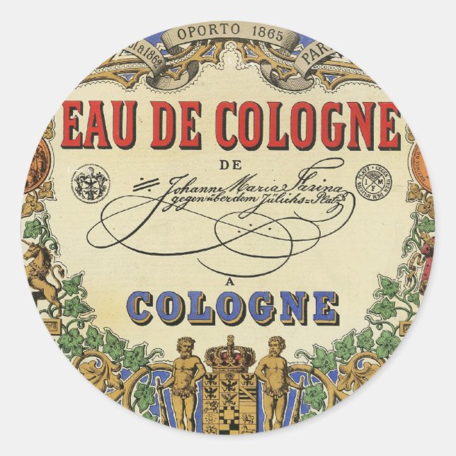 Adesivo Redondo Rótulo Romântico de Perfume Parisiense Vintage. (Frente)