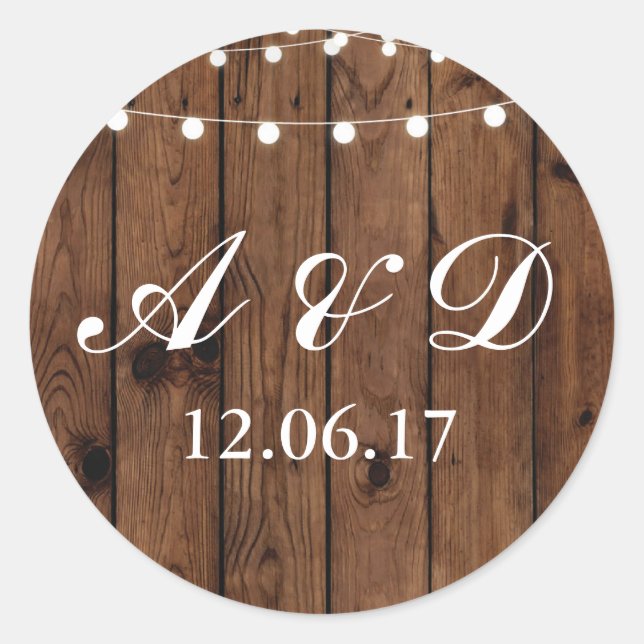 Adesivo Redondo Rótulo Rótulo das Luzes de Madeira Russo Elegante (Frente)