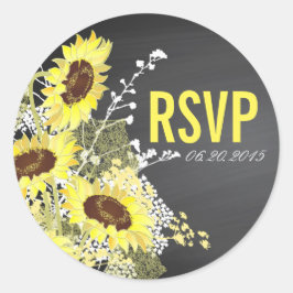 Adesivo Redondo Rótulo RSVP de Casamento Russo de Girassol de Chal