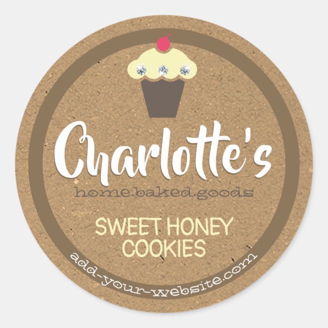 Adesivo Redondo Rótulo Russo Brown Kraft de Papel Cupcake Cute Bak (Frente)