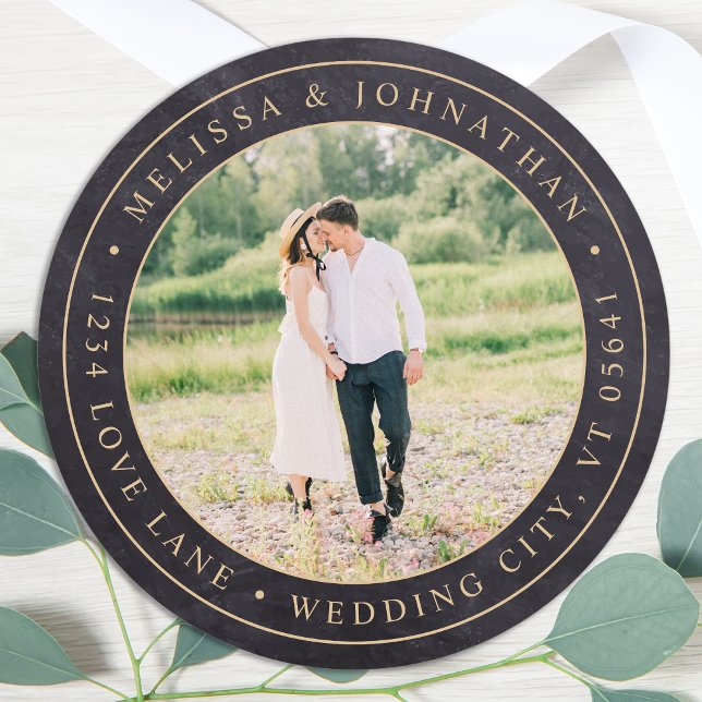 Adesivo Redondo Rótulo Rustic Chalkboard Return Address (Criador carregado)