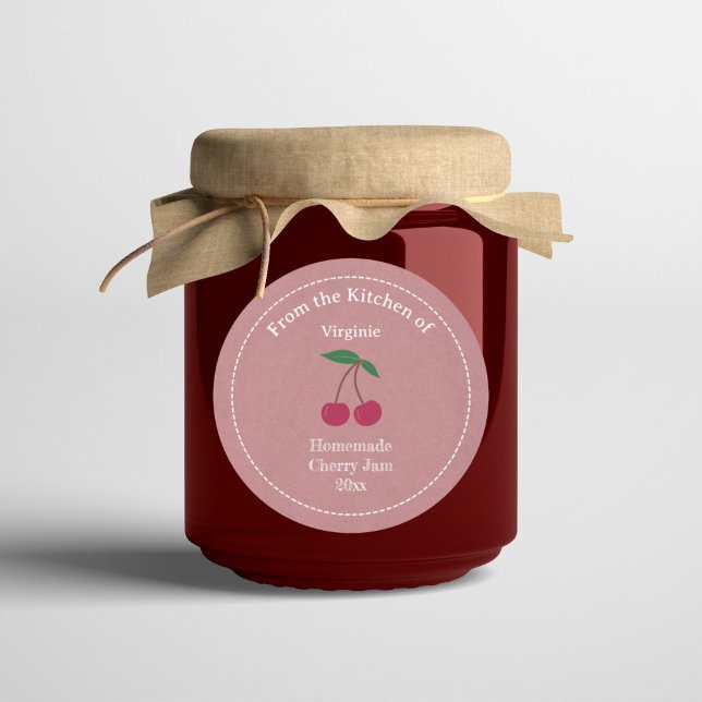 Adesivo Redondo Rótulo Rustic Cherry Jam Sticker (Rustic Cherry Jam Label Sticker)