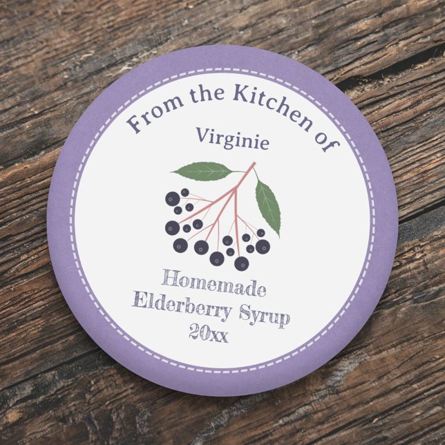 Adesivo Redondo Rótulo Rustic Elderberry Syrup Sticker (Rustic Elderberry Syrup Label Sticker)