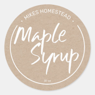Adesivo Redondo Rótulo Rustic Maple Syrup White Kraft