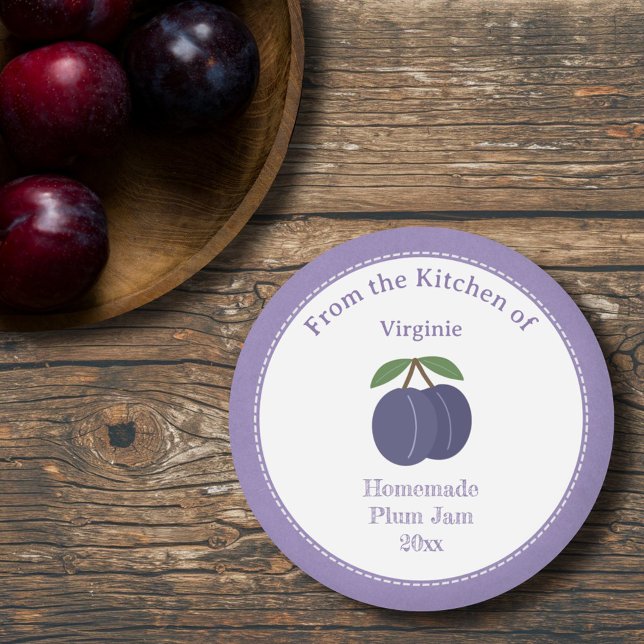 Adesivo Redondo Rótulo Rustic Plum Jam Sticker (Rustic Plum Jam Label Sticker)