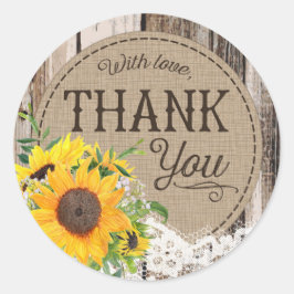 Adesivo Redondo Rótulo Rustic Sunflower Obrigado