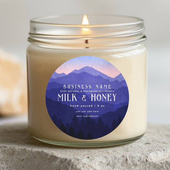 Adesivo Redondo Rótulo Rustic Watercolor Blue Mountain Candle (Criador carregado)