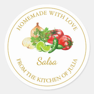 Adesivo Redondo Rótulo Salsa Homemade Dourada Branco