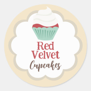 Adesivo Redondo Rótulo Scallop do Cupcake Red Velvet