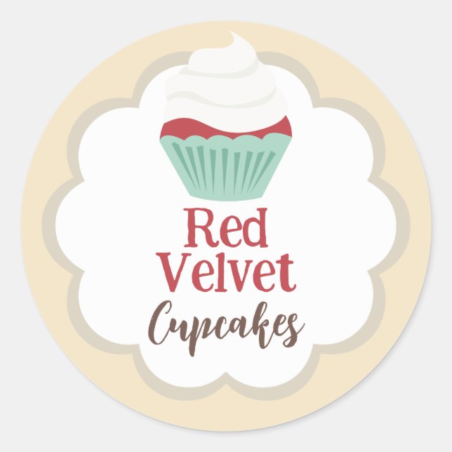 Adesivo Redondo Rótulo Scallop do Cupcake Red Velvet (Frente)
