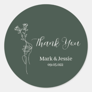 Adesivo Redondo Rótulo Simples de Casamento ROE Dusky Verde e Bran