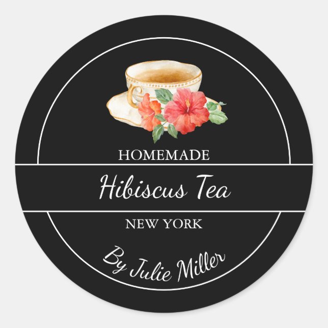 Adesivo Redondo Rótulo Simples de Chá Hibiscus Homemade (Frente)