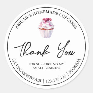 Adesivo Redondo Rótulo Simples de Cupcake Homemade Obrigado