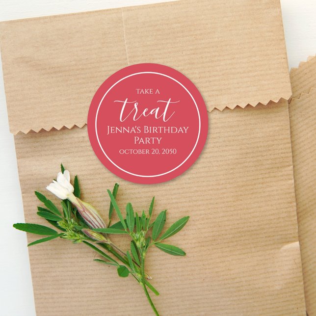 Adesivo Redondo Rótulo Simples de Festa de Caligrafia Vermelha (Criador carregado)