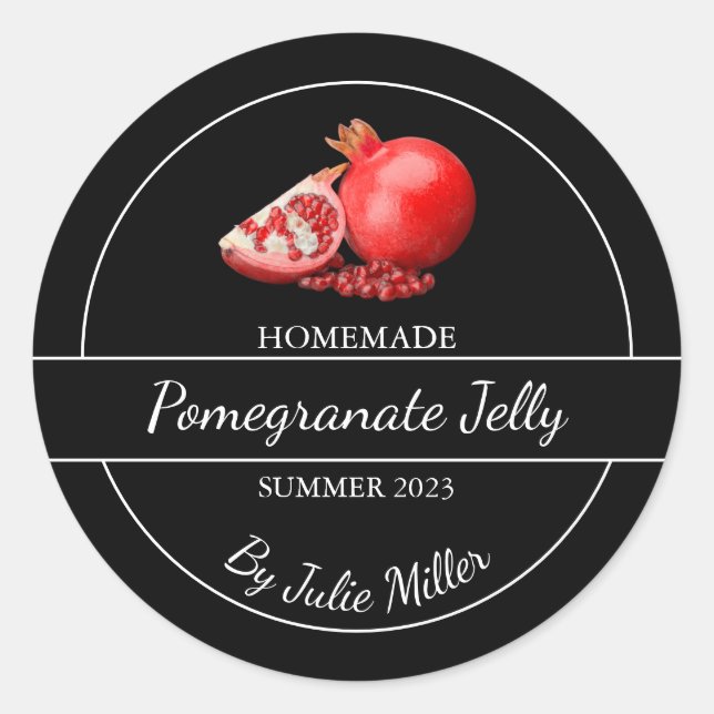 Adesivo Redondo Rótulo Simples de Geleia de Pomegranato (Frente)