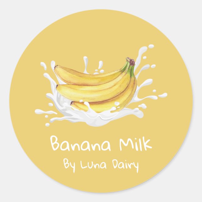 Adesivo Redondo Rótulo Simples de Leite de Banana Fofo (Frente)