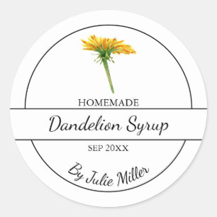 Adesivo Redondo Rótulo Simples de Xarope Dandelion Homemade Bran