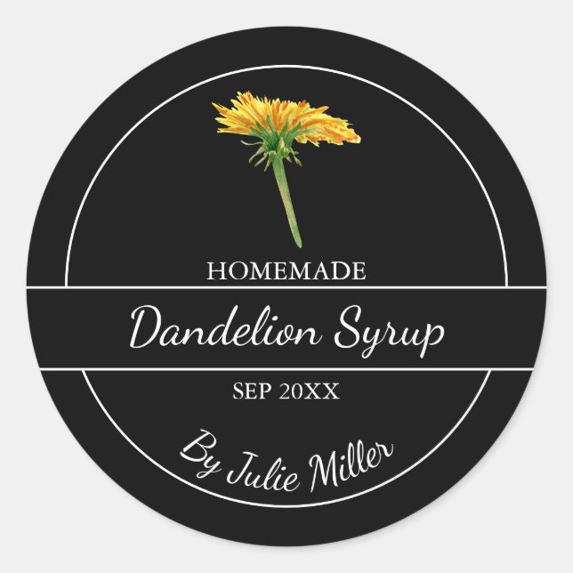 Adesivo Redondo Rótulo Simples de Xarope Dandelion Homemade | Pret (Frente)